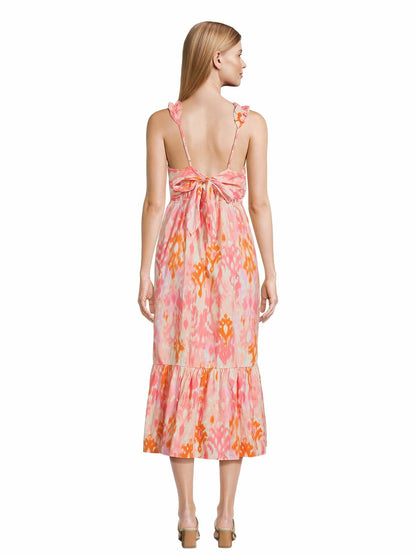 Time and Tru Womens Tie Back Midi Dress with Ruffled Straps Coral Blush Size L