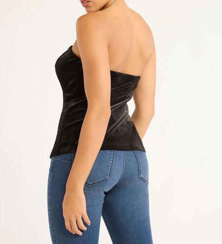 Sofia Jeans Womens Velvet Peplum Strapless Top
