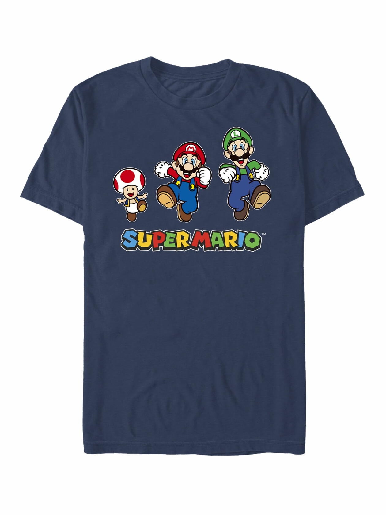 Super Mario Mens Graphic Crew Neck T-Shirt Run Group Navy Size S