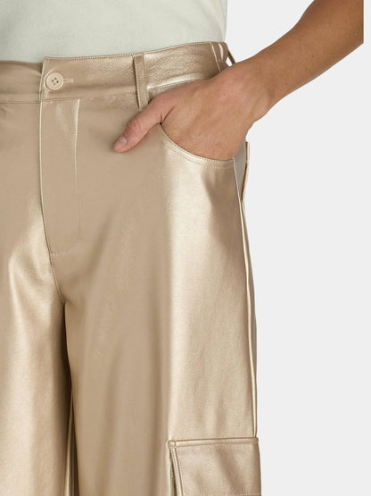 Madden NYC Womens Metallic Cargo Flare Pants Chrome Size XXL