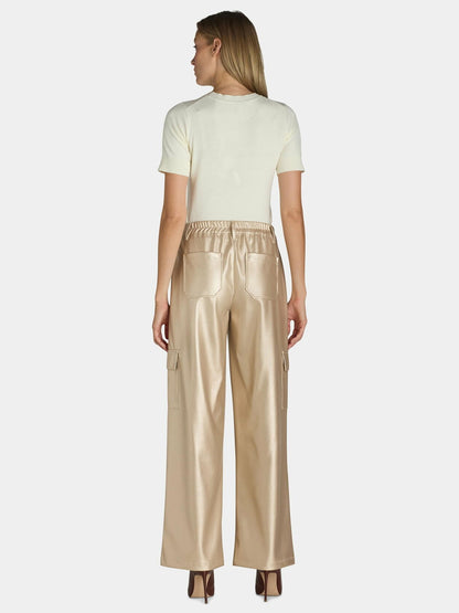 Madden NYC Womens Metallic Cargo Flare Pants Chrome Size XXL