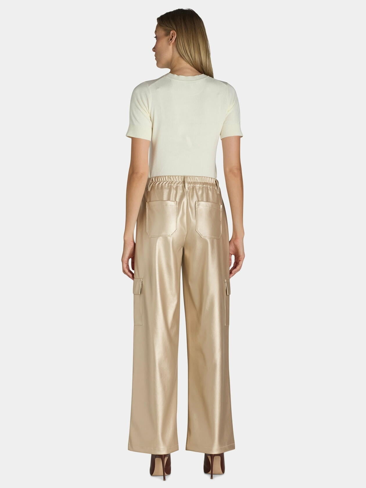 Madden NYC Womens Metallic Cargo Flare Pants Chrome Size XXL