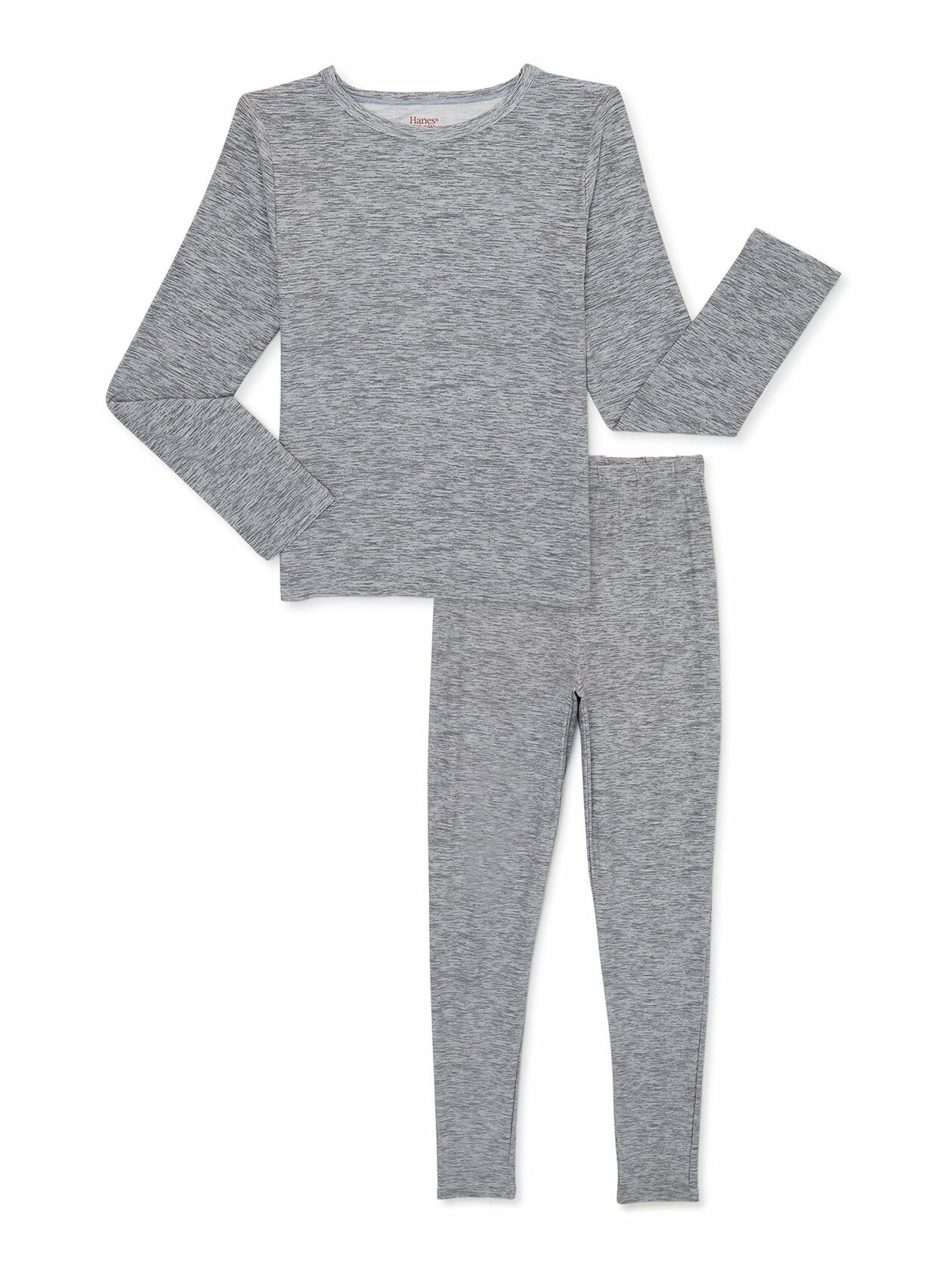 Hanes Boys Brushed Jersey Warm Thermal Top and Bottom Medium Grey Heather Sz XS