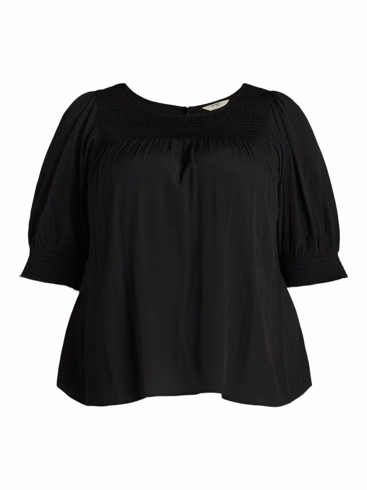 Terra & Sky Womens Plus Smocked Blouse Black Size 4X (28W-30W)