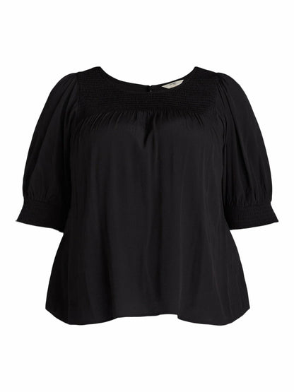 Terra & Sky Womens Plus Smocked Blouse Black Size 4X (28W-30W)