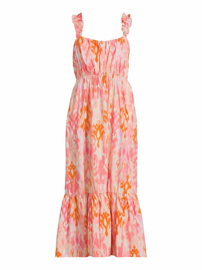 Time and Tru Womens Tie Back Midi Dress with Ruffled Straps Coral Blush Size L