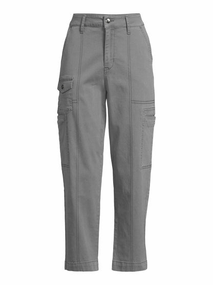 Time and Tru Womens Mid Rise Straight Utility Pants Metal NightSize 16