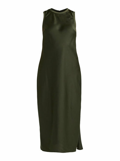 Scoop Womens Sleeveless Crew Neck Satin Midi Tank Dress Kombu Green Size L