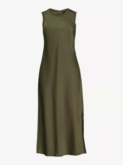 Scoop Womens Sleeveless Crew Neck Satin Midi Tank Dress Kombu Green Size L