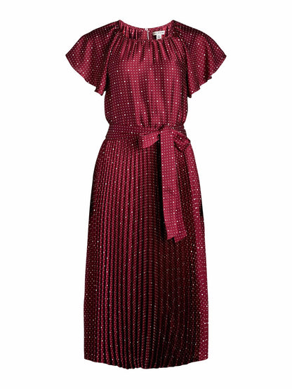 Free Assembly Womens Pleated Midi Dress Flutter Sleeves Maroon Crush Size XS