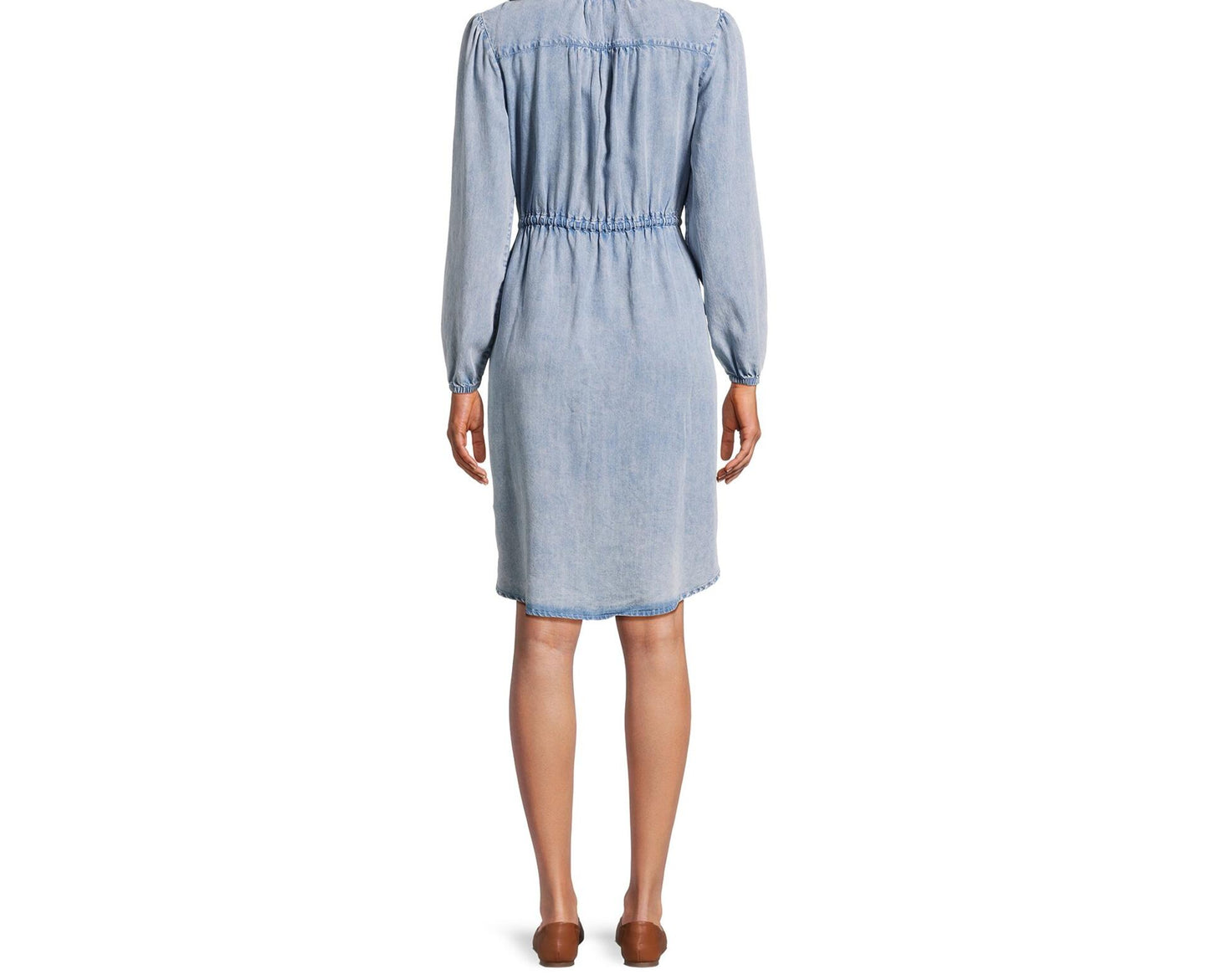 Time and Tru Womens Button Front Drawstring Waist Dress Light Blue Size M