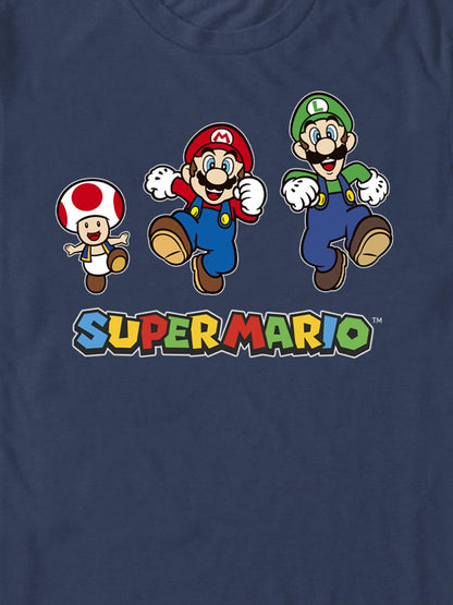 Super Mario Mens Graphic Crew Neck T-Shirt Run Group Navy Size S