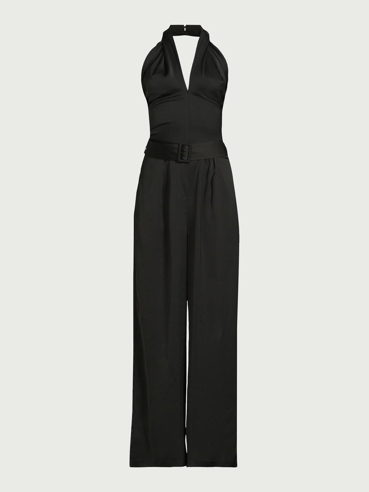 Scoop Womens Wrap Halter Satin Jumpsuit with Wide Leg 32” Inseam Black Size XS