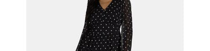 Time and Tru Womens Print Dress with Long Sleeves Black Soot Dot Size XXL