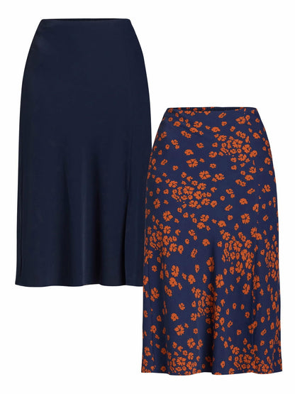 Time and Tru Womens Midi Slip Skirt 2-Pack Dark Navy/Daisy Days Size  M (8-10)