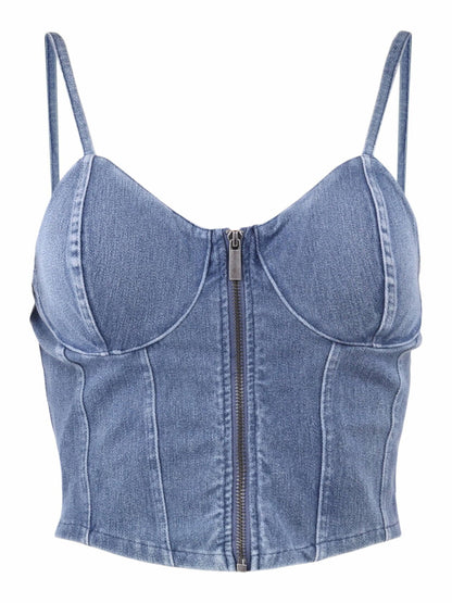 No Boundaries Womens Zip Bustier Top Denim Size L (12-14)