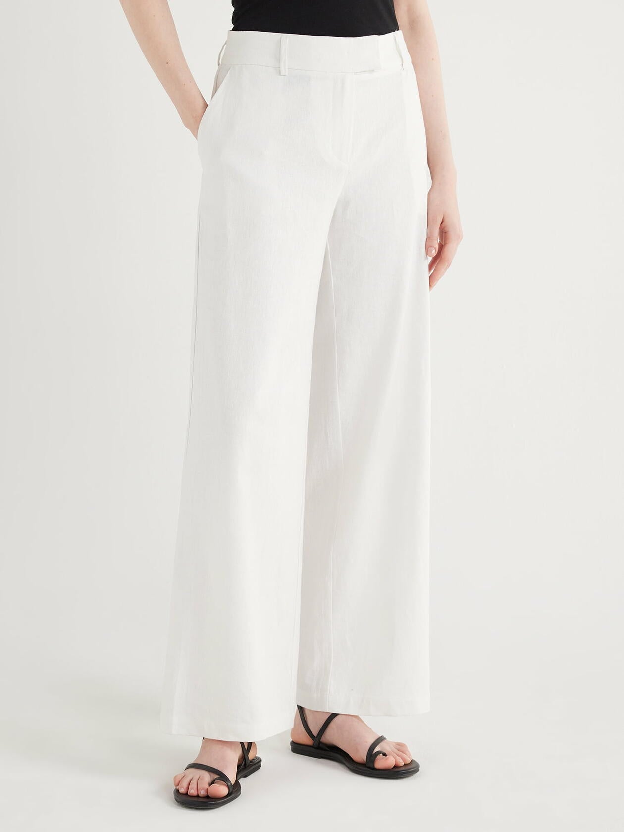 Scoop Womens Linen Blend Tailored Wide Leg Pants Bright White Size 2