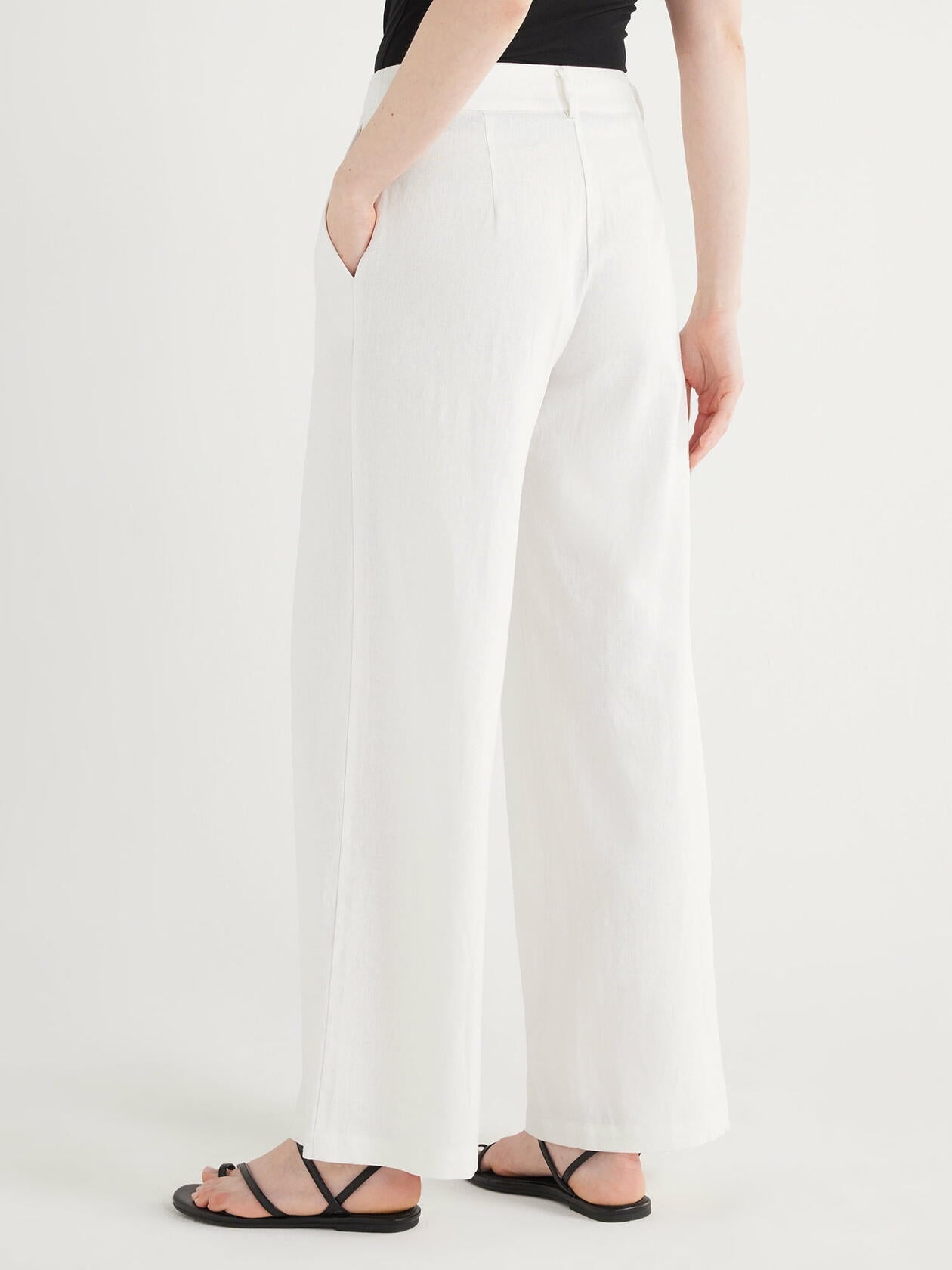 Scoop Womens Linen Blend Tailored Wide Leg Pants Bright White Size 2