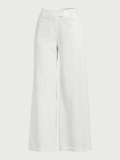Scoop Womens Linen Blend Tailored Wide Leg Pants Bright White Size 2