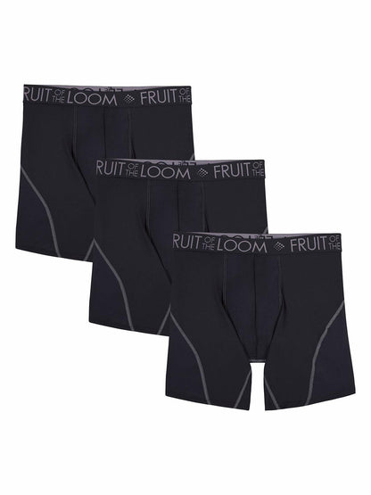 Fruit of the Loom Mens Breathable Performance Boxer Briefs 3-Pack Black Size XL