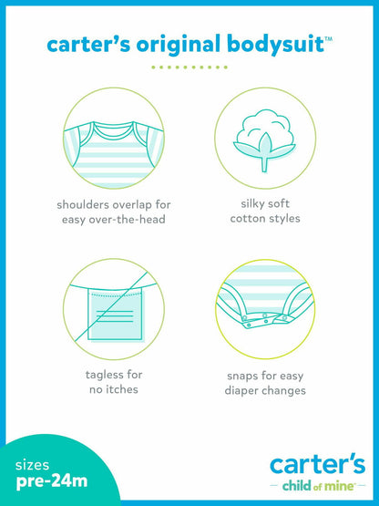 Carters Child of Mine Baby Unisex Short Sleeve Bodysuits 6-Pack White Size 0-3 M