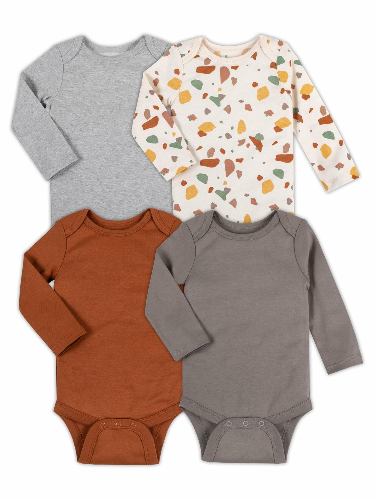 Little Star Organic Baby Unisex 4-Pk Long Sleeve Bodysuit Earthtones Size 0-3 M