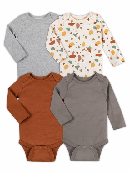 Little Star Organic Baby Unisex 4-Pk Long Sleeve Bodysuit Earthtones Size 0-3 M