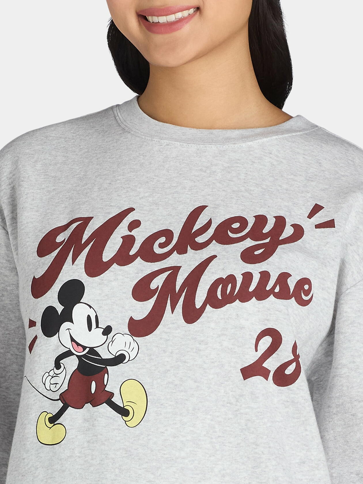 Mickey Mouse Womens Graphic Sweatshirt with Long Sleeves LtHeather Grey Size M