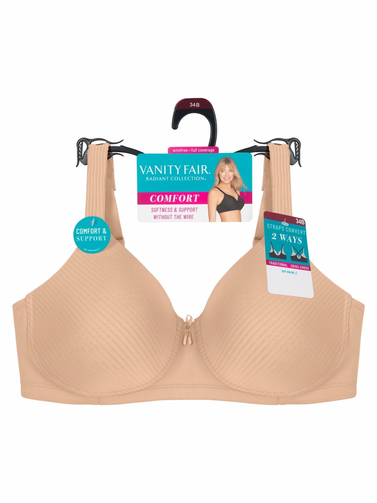 Vanity Fair Womens Comfort Wirefree Bra Honey Beige Size 40B