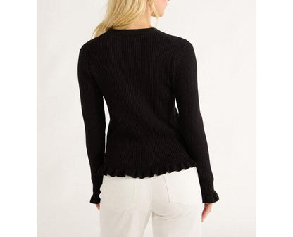 Free Assembly Womens Ruffle Hem Cardigan Sweater Long Sleeves Black Soot  Size S