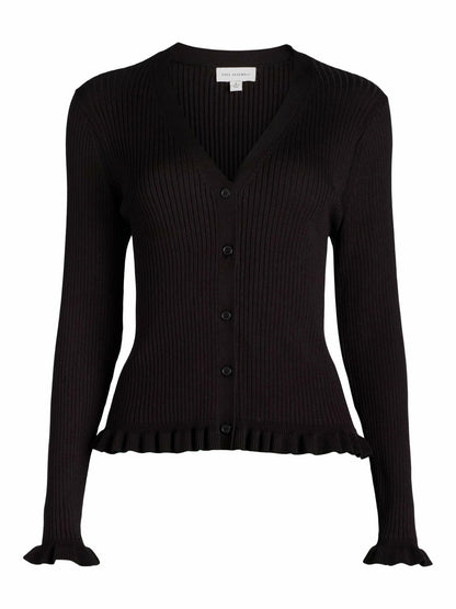 Free Assembly Womens Ruffle Hem Cardigan Sweater Long Sleeves Black Soot  Size S